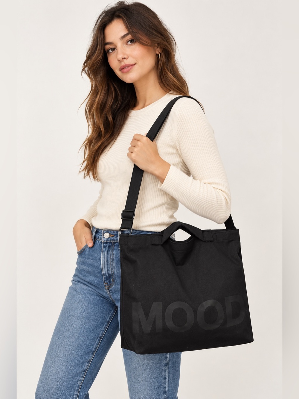 Mood Black Canvas Tote Bag with Adjustable Strap